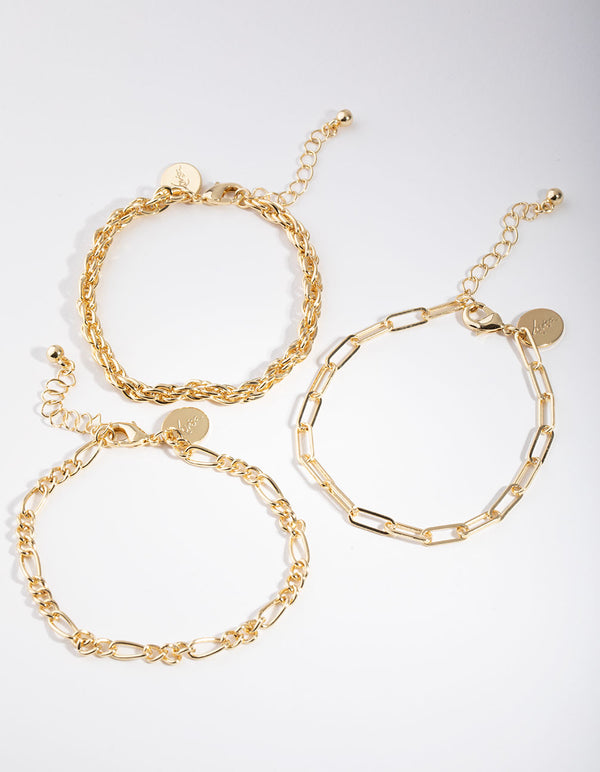 Gold Statement Mixed Chain Pack Bracelet