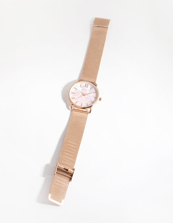 Rose Gold Marble Mesh Strap Watch