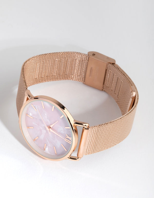 Rose Gold Marble Mesh Strap Watch