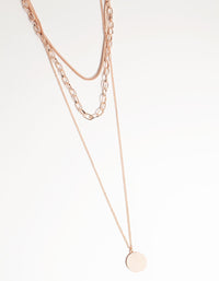 Rose Gold Long Circle Disc 3-Row Necklace - link has visual effect only