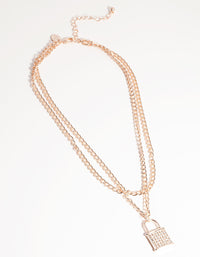 Rose Gold Multi-Row Diamante Padlock Necklace - link has visual effect only