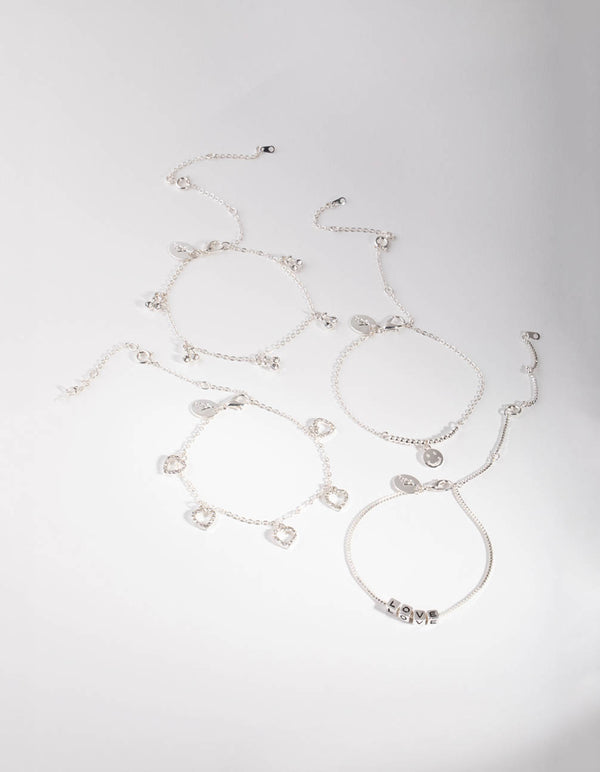 Silver Love Cherry 4-Pack Bracelet & Anklet Set