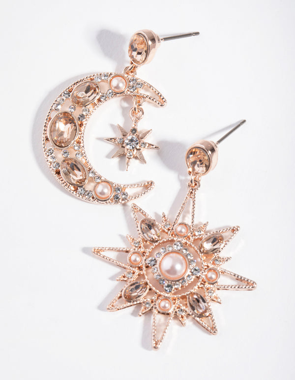 Rose Gold Mini Star & Moon Earrings