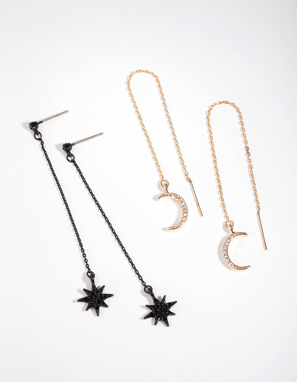 Matte Diamante Star & Moon Pack Earring