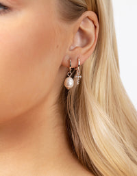 Rose Gold Plated Freshwater Pearl & Cross Curated Earring Pack - link has visual effect only