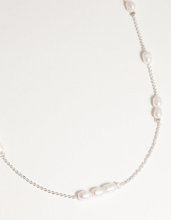 Silver Plated Freshwater Pearl Station Necklace