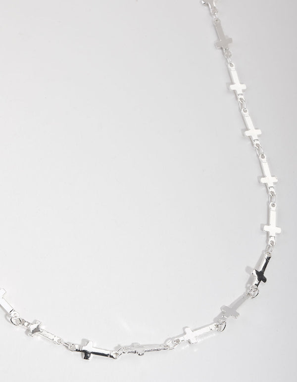 Silver Plated Cross Station Necklace