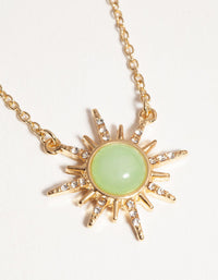 Gold Plated Diamante Semi Precious Jade Sun Necklace - link has visual effect only