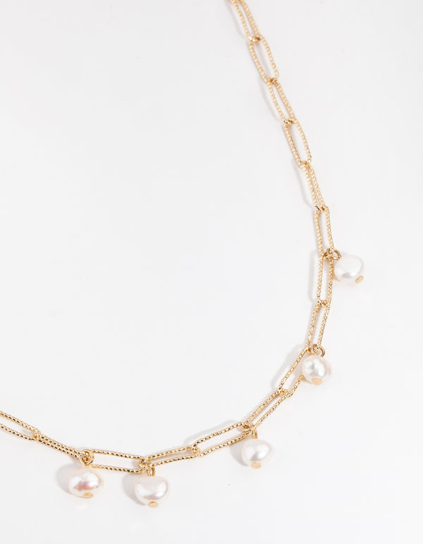 Gold Plated Rectangle Freshwater Pearl Necklace