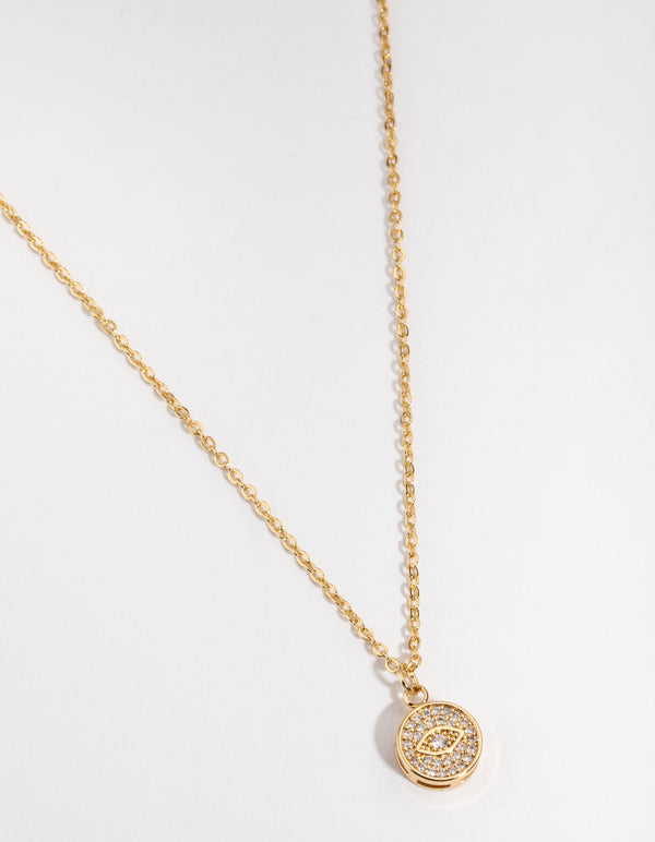 Gold Plated Diamante Evil Eye Necklace