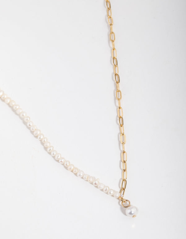 Gold Plated Half Freshwater Pearl Necklace