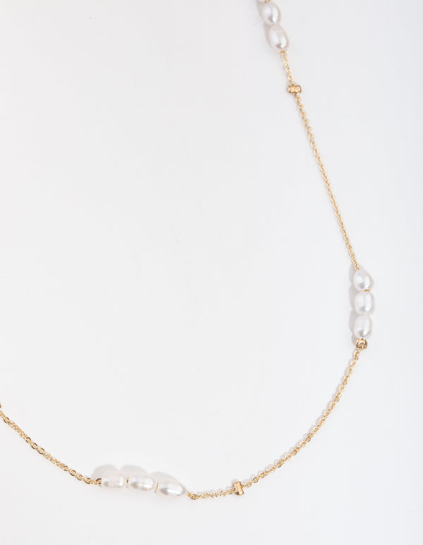 Gold Plated Freshwater Pearl Station Necklace