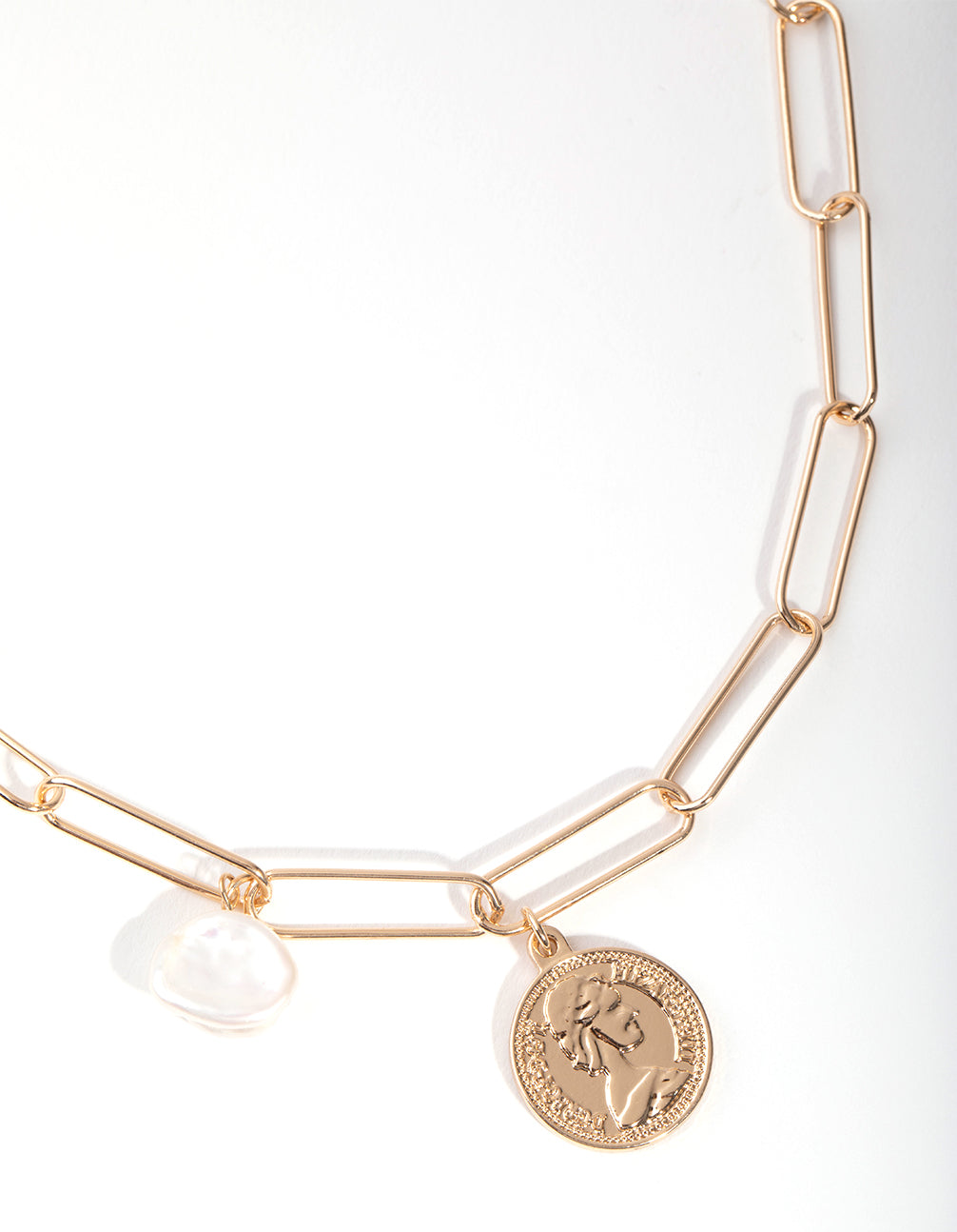 Gold Plated Rectangle Freshwater Pearl Necklace