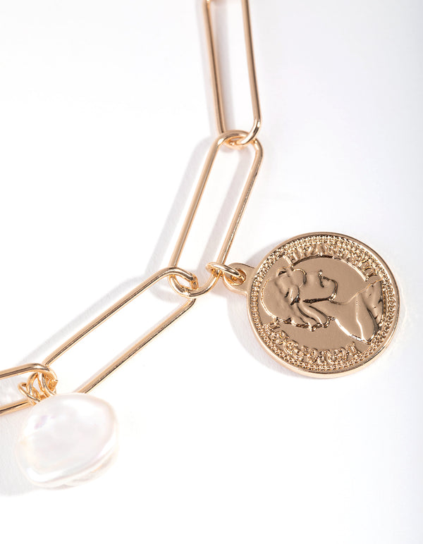 Gold Plated Rectangle Freshwater Pearl Necklace