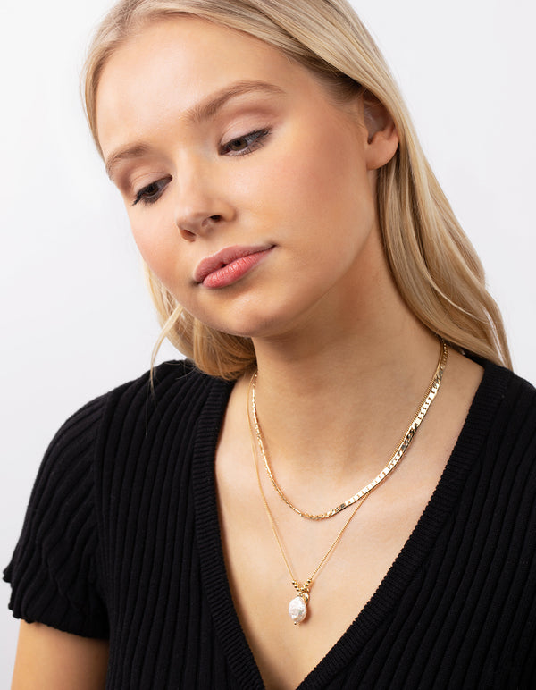 Gold Plated Large Freshwater Pearl Necklace