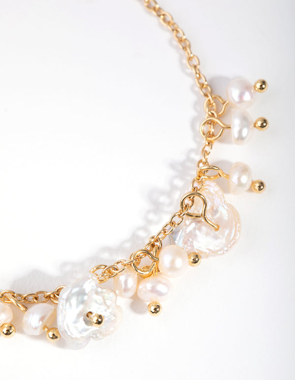 Gold Plated Freshwater Pearl Droplet Bracelet