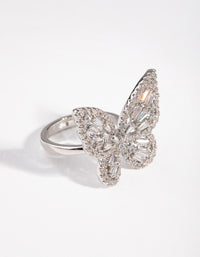 Large Rhodium Diamond Simulant Butterfly Ring - link has visual effect only