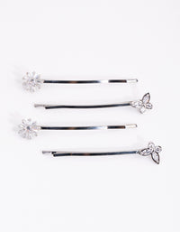 Silver Cubic Zirconia Flower & Butterfly 4-Pack Clip - link has visual effect only