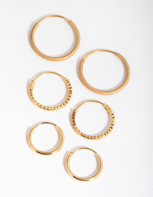 Gold Plated Sterling Silver Mix Texture Hoop Pack Earring
