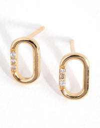 Sterling Silver Gold Cubic Zirconia Link Stud Earrings - link has visual effect only