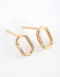 Sterling Silver Gold Cubic Zirconia Link Stud Earrings - link has visual effect only