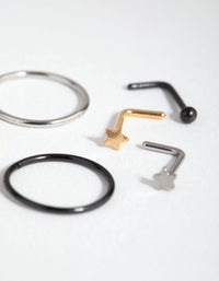 Mixed Metal Surgical Steel Ball Star Nose Ring & Stud 6-Pack - link has visual effect only