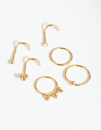Gold Surgical Steel Ball Cluster Nose Stud 6-Pack - link has visual effect only