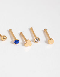 Gold Surgical Steel Heart Diamante Nose Stud 6-Pack - link has visual effect only