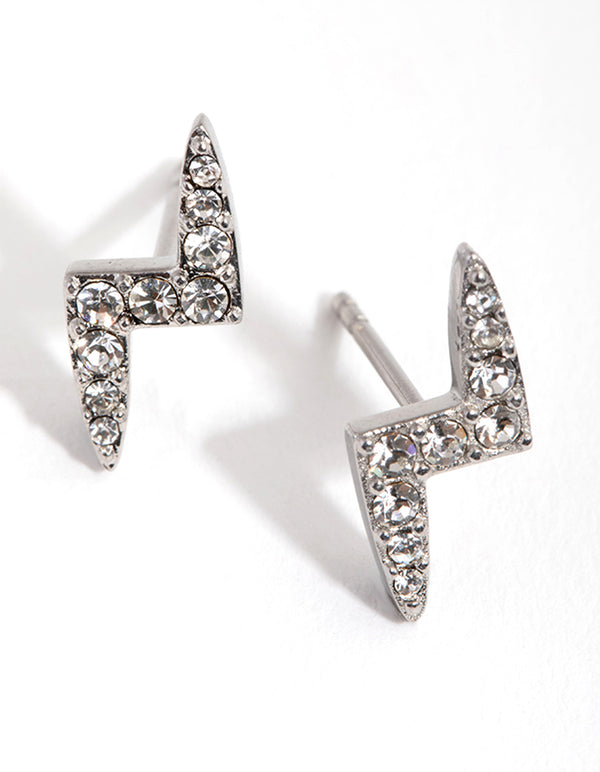 Surgical Steel Diamante Lightning Bolt Stud Earrings