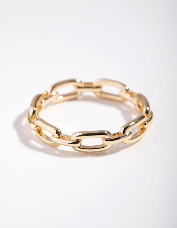 Gold Plated Skinny Rectangle Link Ring
