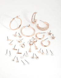 Rose Gold Star & Hoop 16-Pack Earring - link has visual effect only