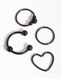 Matte Surgical Steel Heart Ring Earring 4-Pack - link has visual effect only