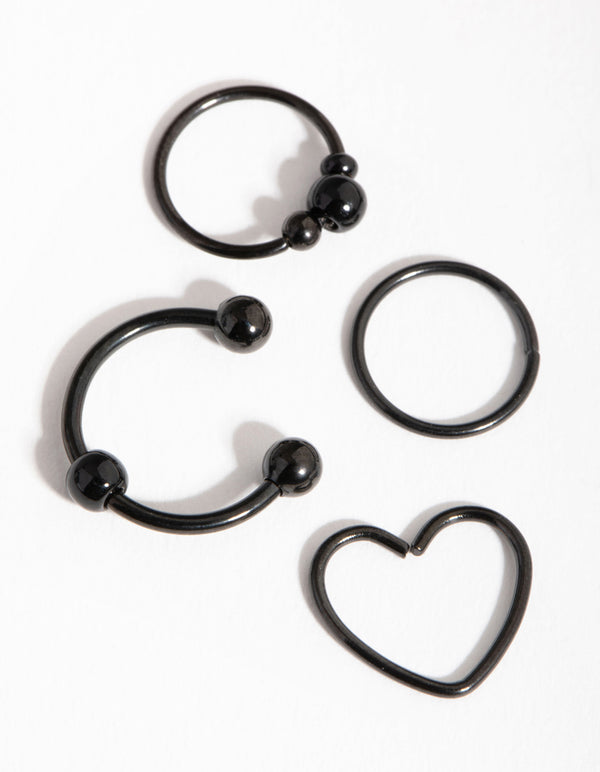 Matte Surgical Steel Heart Ring Earring 4-Pack