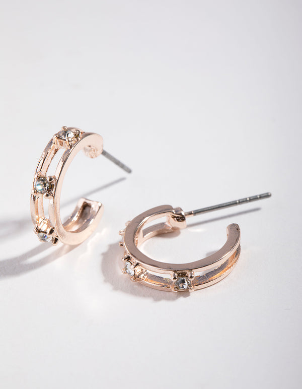 Rose Gold Diamante Ladder Huggie Earrings - Lovisa