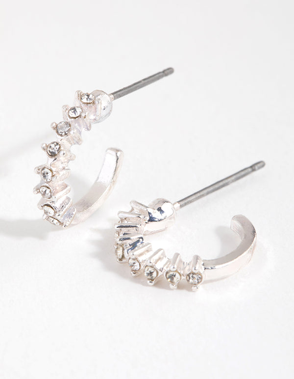 Silver Micro Diamante Hoop Earrings