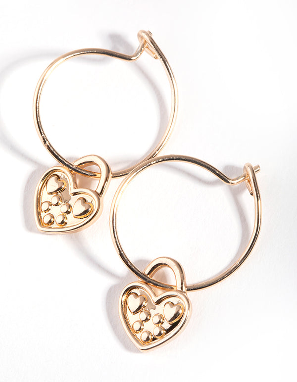 Gold Heart Padlock Huggie Earrings