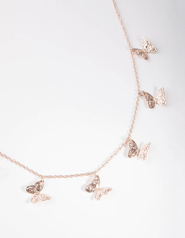 Rose Gold Multi Butterfly Necklace