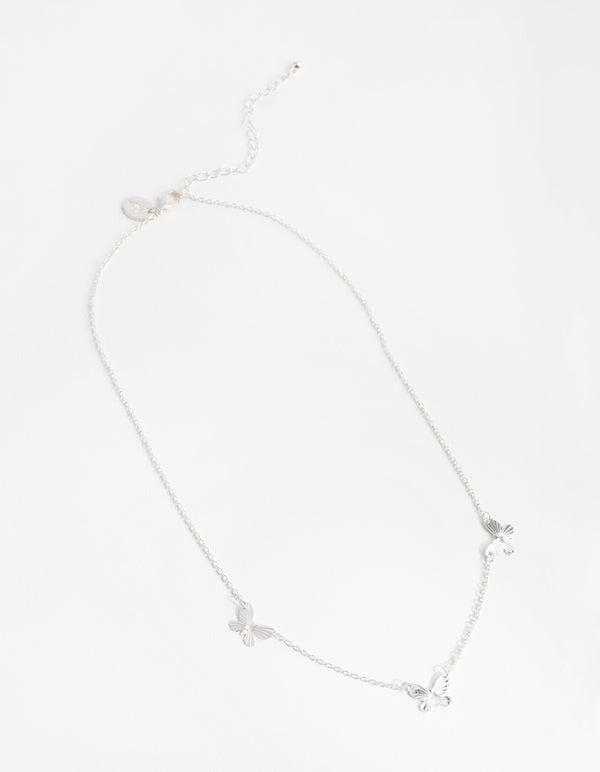 Silver Triple Butterfly Necklace