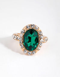 Gold Diamante Surrounded Green Stone Ring - link has visual effect only