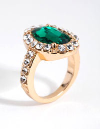 Gold Diamante Surrounded Green Stone Ring - link has visual effect only
