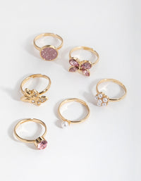 Kids Gold Butterfly & Diamante 6-Pack Rings - link has visual effect only