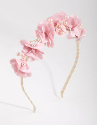 Kids Fabric Flower Wire Pearly Pink Headband - link has visual effect only