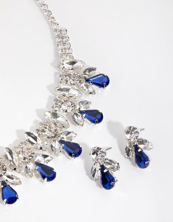 Silver Diamante Glamorous Earrings & Necklace