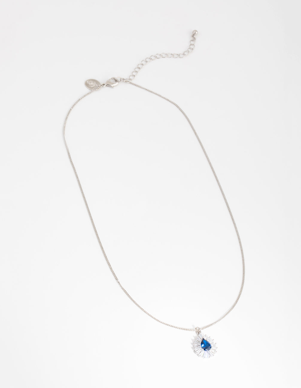 Silver Cubic Zirconia Pear Surrounded Pendant Necklace