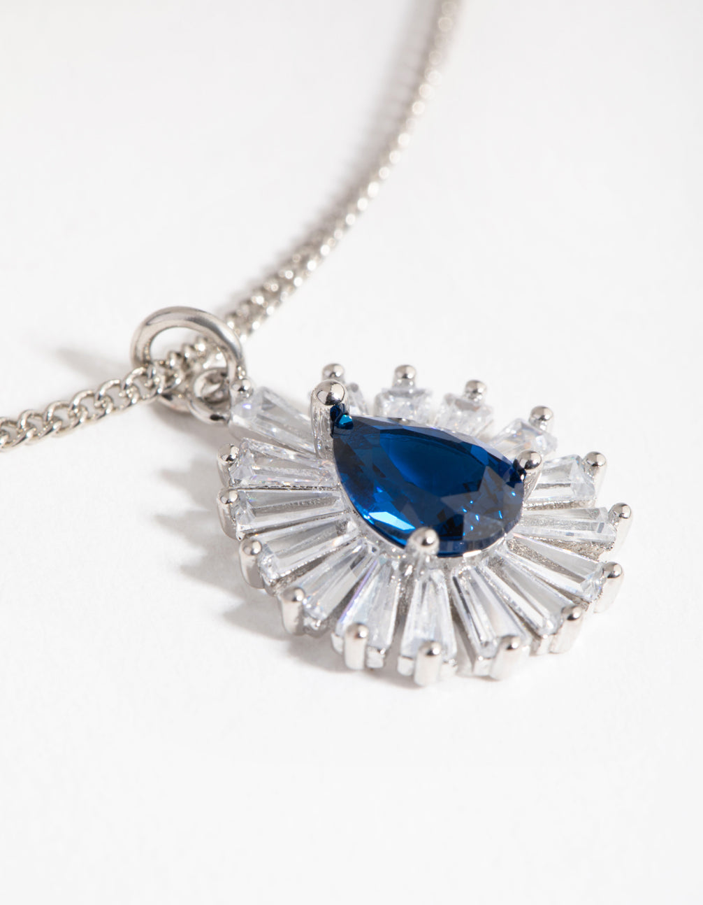 Silver Cubic Zirconia Pear Surrounded Pendant Necklace