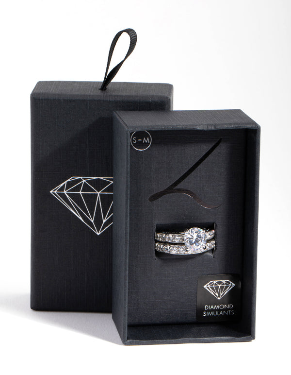 Diamond Simulant Engagement & Wedding Pack Rings - Lovisa