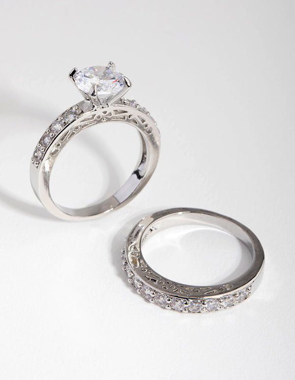Diamond Simulant Engagement & Wedding Pack Rings