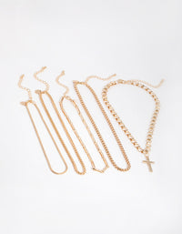 Gold Mix Chain Cross Necklace Pack - link has visual effect only