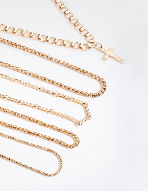 Gold Mix Chain Cross Necklace Pack