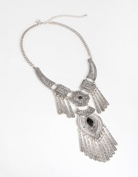 Antique Silver Metal Tassel & Diamante Necklace - link has visual effect only
